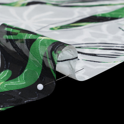 Polyester Burnout Brocade Print - White, Green and Black Floral - Designer Deadstock