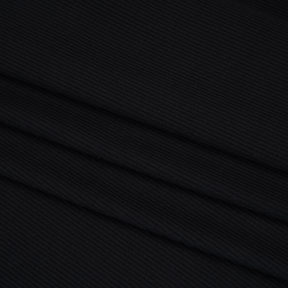 Stretch Rayon 2x2 Rib Knit - Black - Designer Deadstock