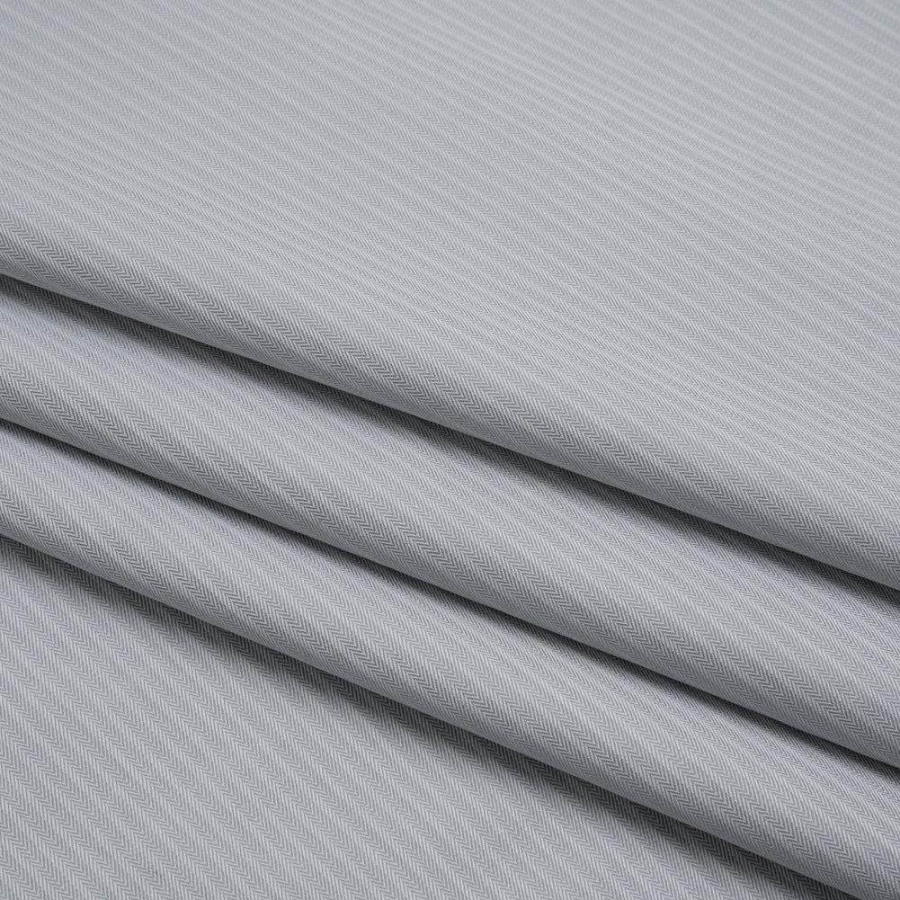 Cotton Twill Shirting - Light Gray Herringbone Stripes - Deadstock