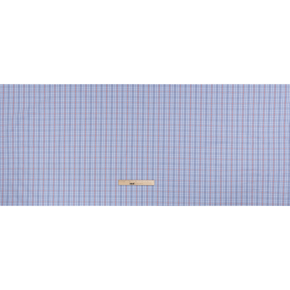 Cotton Twill Shirting - Light Blue, Navy and Red Plaid - Deadstock - Full