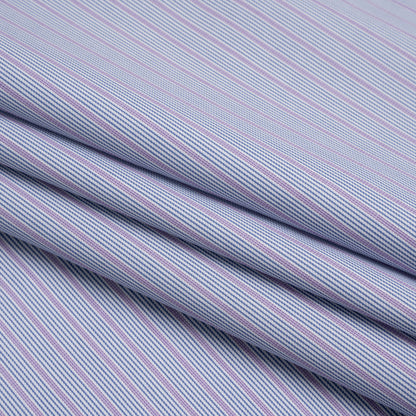 Cotton Twill Shirting - Lilac Purple, Grayish Blue and White Stripes - Deadstock
