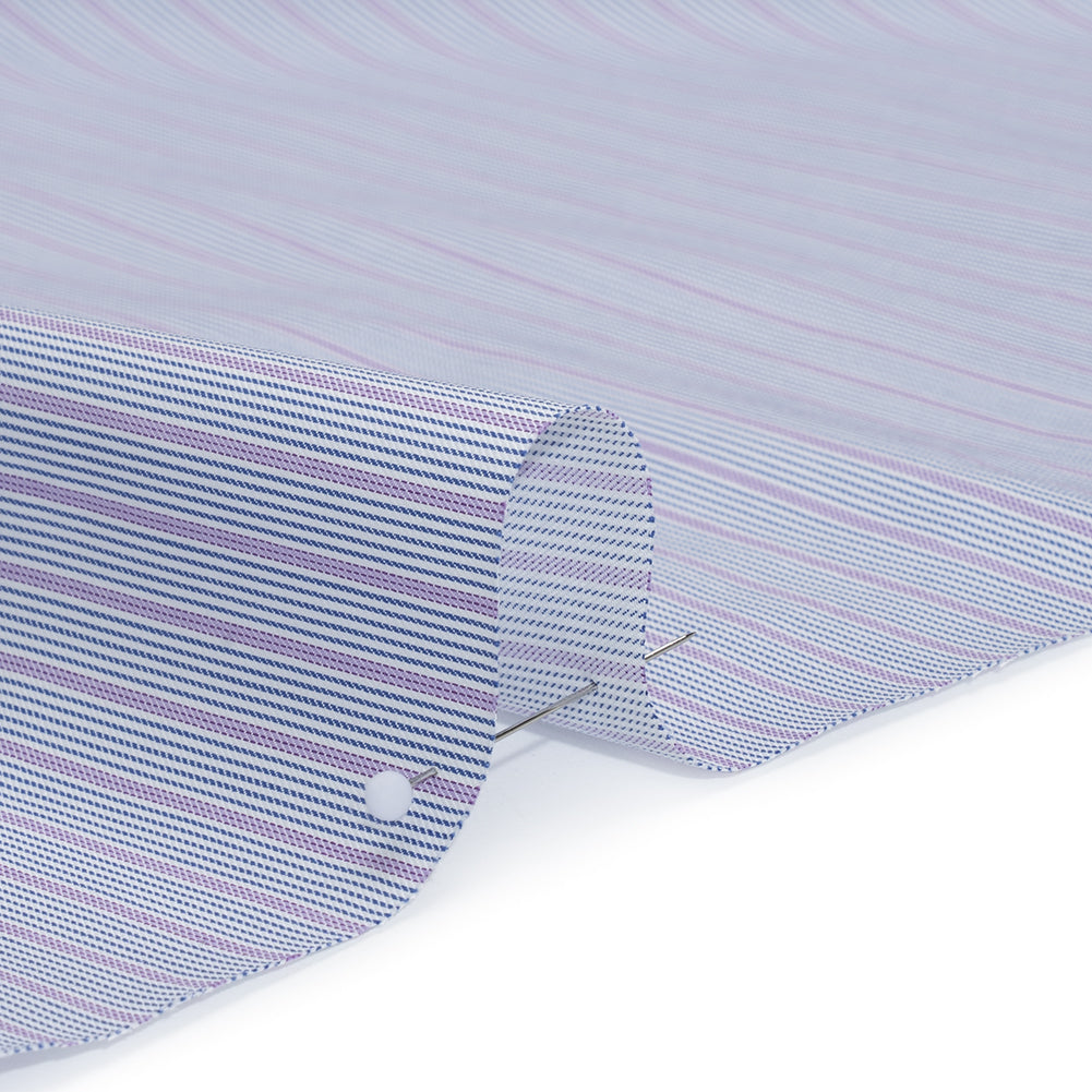Cotton Twill Shirting - Lilac Purple, Grayish Blue and White Stripes - Deadstock - Detail