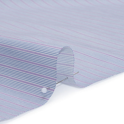 Cotton Twill Shirting - Lilac Purple, Grayish Blue and White Stripes - Deadstock