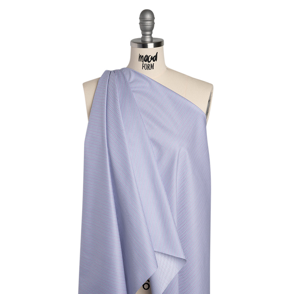 Cotton Twill Shirting - Lilac Purple, Grayish Blue and White Stripes - Deadstock - Drape