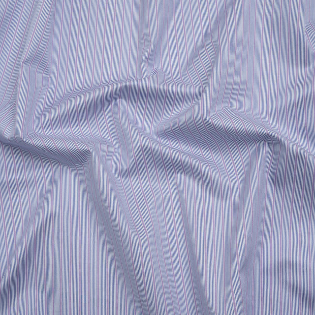Cotton Twill Shirting - Lilac Purple, Grayish Blue and White Stripes - Deadstock