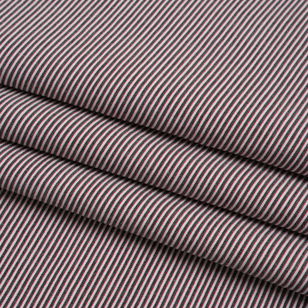 Cotton Pincord Shirting - Black, White and Red Railroaded Stripes - Deadstock - Folded