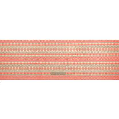 Metallic Polyester Brocade - Neon Coral, Gold and White Geometric Stripes - Deadstock