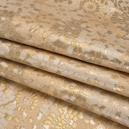 Metallic Polyester Brocade - Gold and Beige Puff Flowers - Deadstock