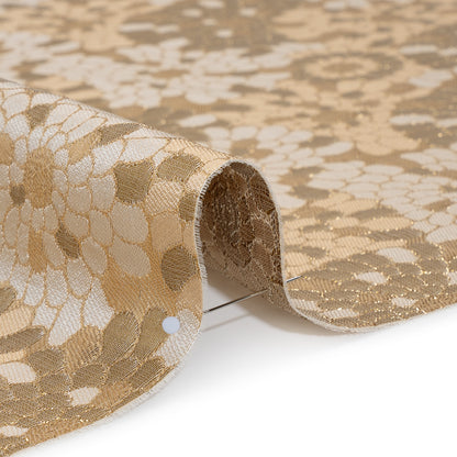 Metallic Polyester Brocade - Gold and Beige Puff Flowers - Deadstock