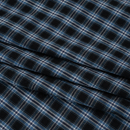 Cotton and Polyester Shirting Made in Italy - Black, Navy and White Plaid - Deadstock