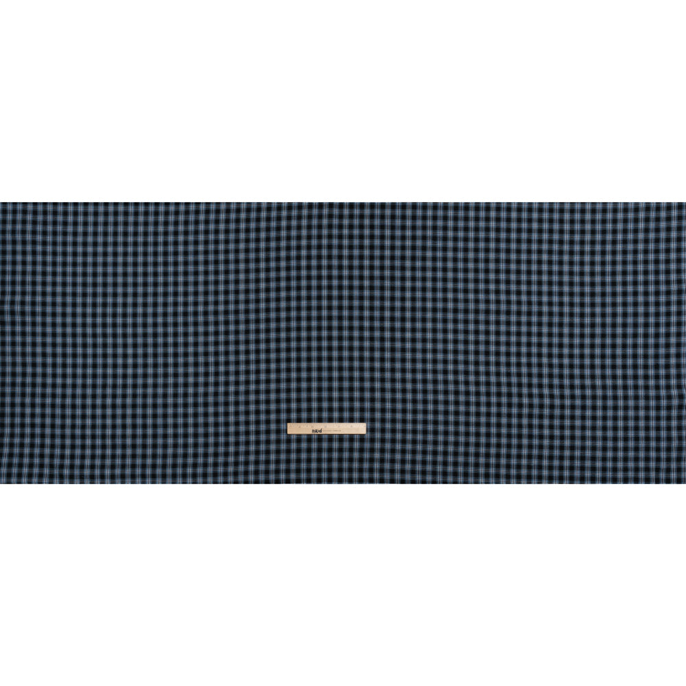 Cotton and Polyester Shirting Made in Italy - Black, Navy and White Plaid - Deadstock - Full