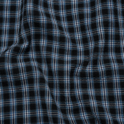 Cotton and Polyester Shirting Made in Italy - Black, Navy and White Plaid - Deadstock