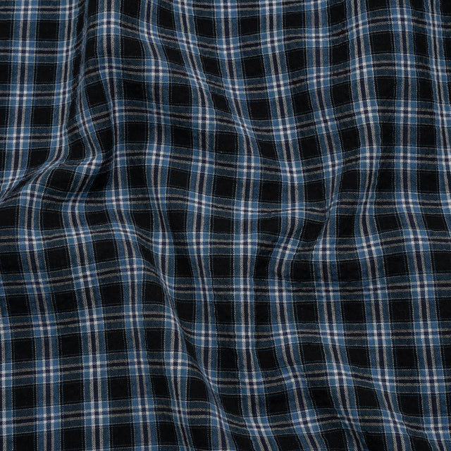 Cotton and Polyester Shirting Made in Italy - Black, Navy and White Plaid - Deadstock