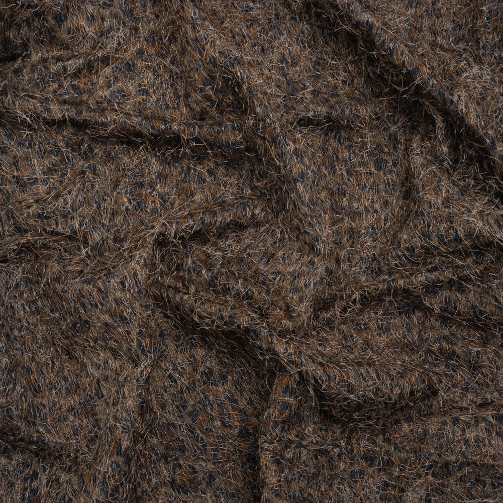 Polyester and Cotton Woven with Eyelash Fringe - Black and Brown Leopard Spots - Deadstock