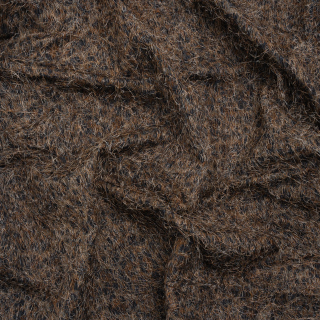 Polyester and Cotton Woven with Eyelash Fringe - Black and Brown Leopard Spots - Deadstock