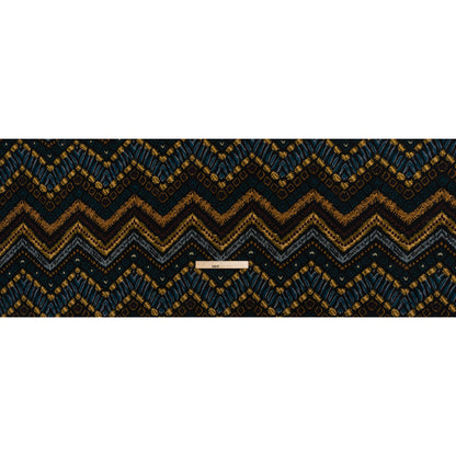 Textured Polyester and Cotton Jacquard Made in Italy - Black, Teal and Golden Yellow Organic Chevrons - Deadstock