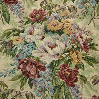 Polyester and Cotton Jacquard Made in Italy - Wine Red, Leaf Green, and Yellow Rose Garden - Deadstock