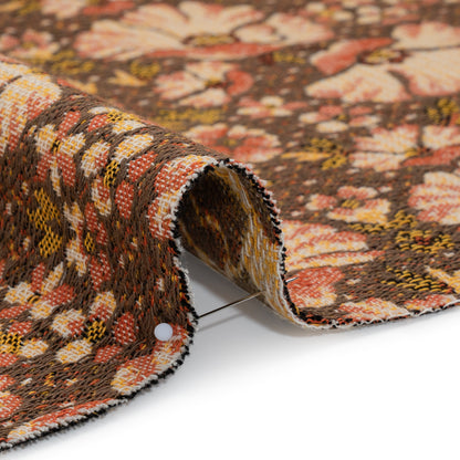 Polyester and Cotton Jacquard Made in Italy - Dark Peach, Mustard Yellow and Brown Floral - Deadstock