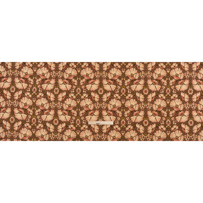Polyester and Cotton Jacquard Made in Italy - Dark Peach, Mustard Yellow and Brown Floral - Deadstock