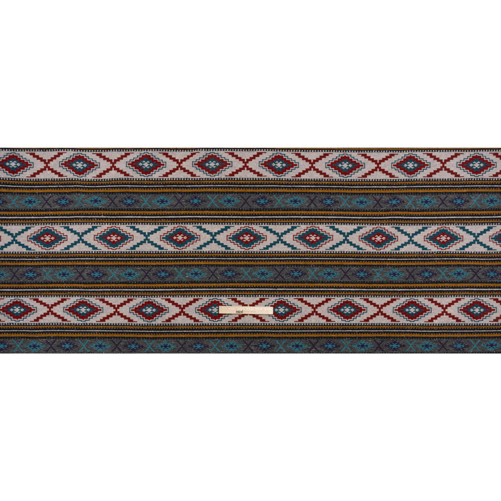 Heavy Wool Blend Jacquard - Turquoise, Mustard Yellow and Red Southwestern Geometric Stripes - Deadstock - Full