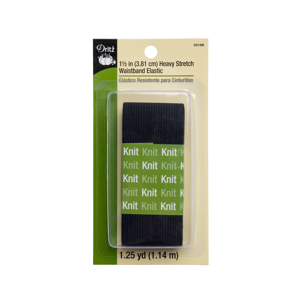 Dritz Heavy Stretch Knit Waistband Elastic - Black - 1.5" x 1.25 yds