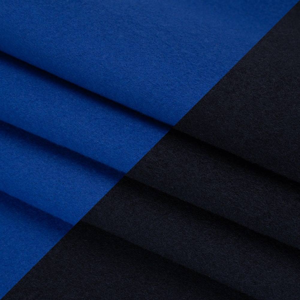 Wool and Cashmere Double Cloth Coating by Alexander McQueen - Blue and Black - Designer Deadstock - Folded