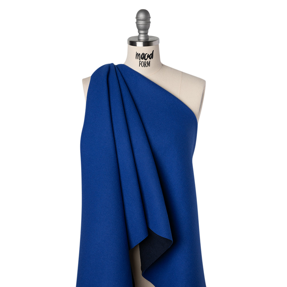 Wool and Cashmere Double Cloth Coating by Alexander McQueen - Blue and Black - Designer Deadstock - Drape