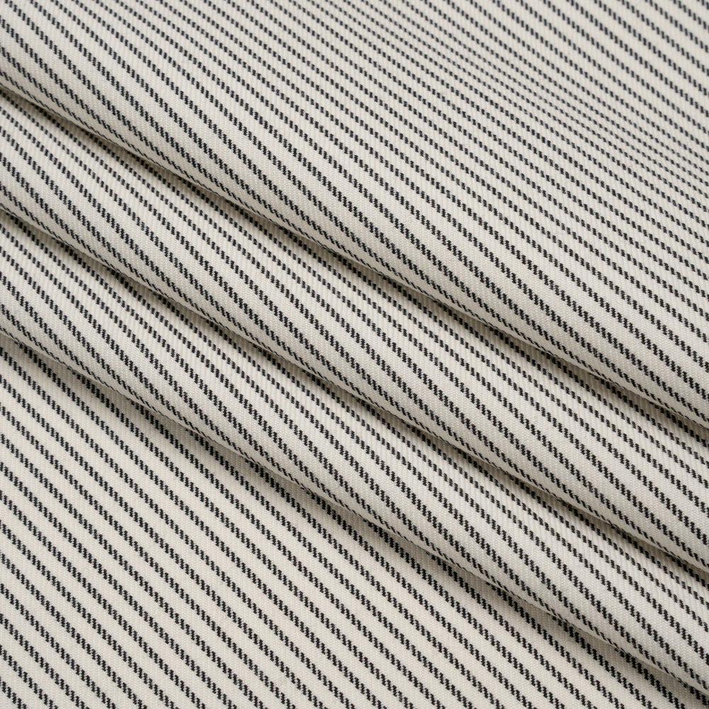 Wool Twill Suiting by Alexander McQueen - Cream and Black Chalk Stripes - Designer Deadstock Folded