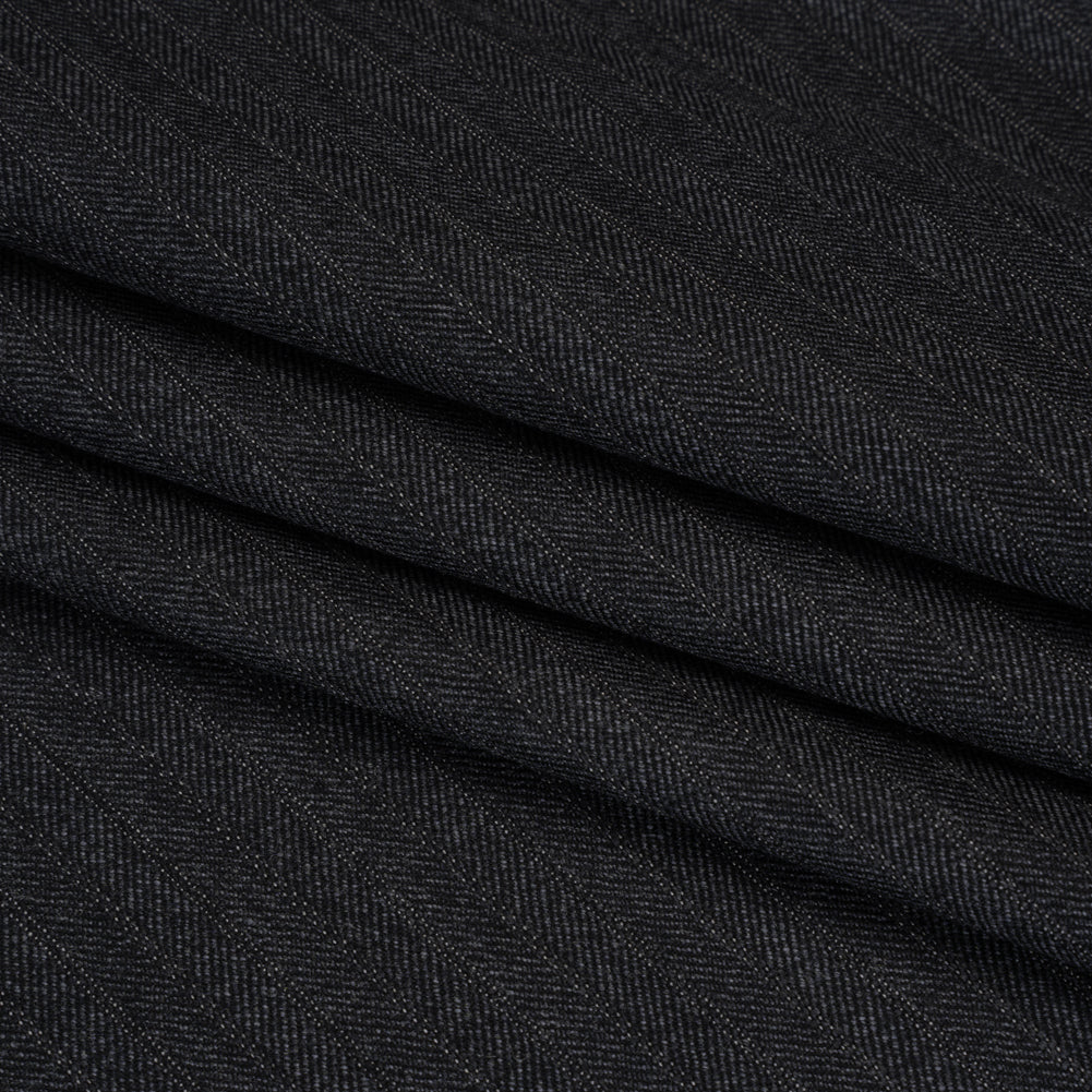 Herringbone Twill Wool Suiting by Alexander McQueen - Charcoal and White Stripes - Designer Deadstock Folded