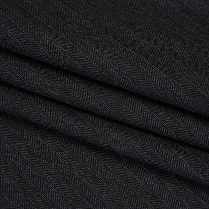 Herringbone Twill Wool Suiting by Alexander McQueen - Charcoal and White Stripes - Designer Deadstock Folded