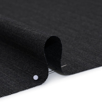 Herringbone Twill Wool Suiting by Alexander McQueen - Charcoal and White Stripes - Designer Deadstock Detail