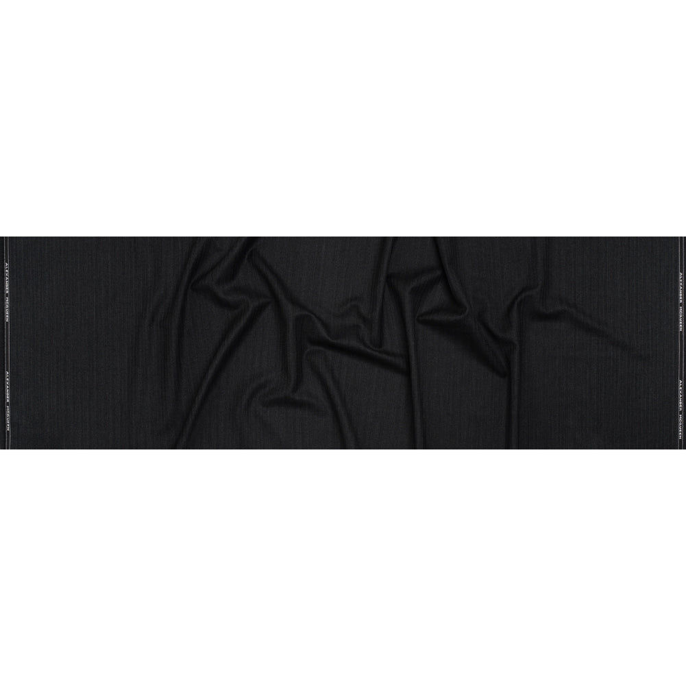 Herringbone Twill Wool Suiting by Alexander McQueen - Charcoal and White Stripes - Designer Deadstock Full