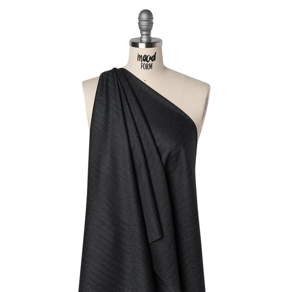 Herringbone Twill Wool Suiting by Alexander McQueen - Charcoal and White Stripes - Designer Deadstock Drape