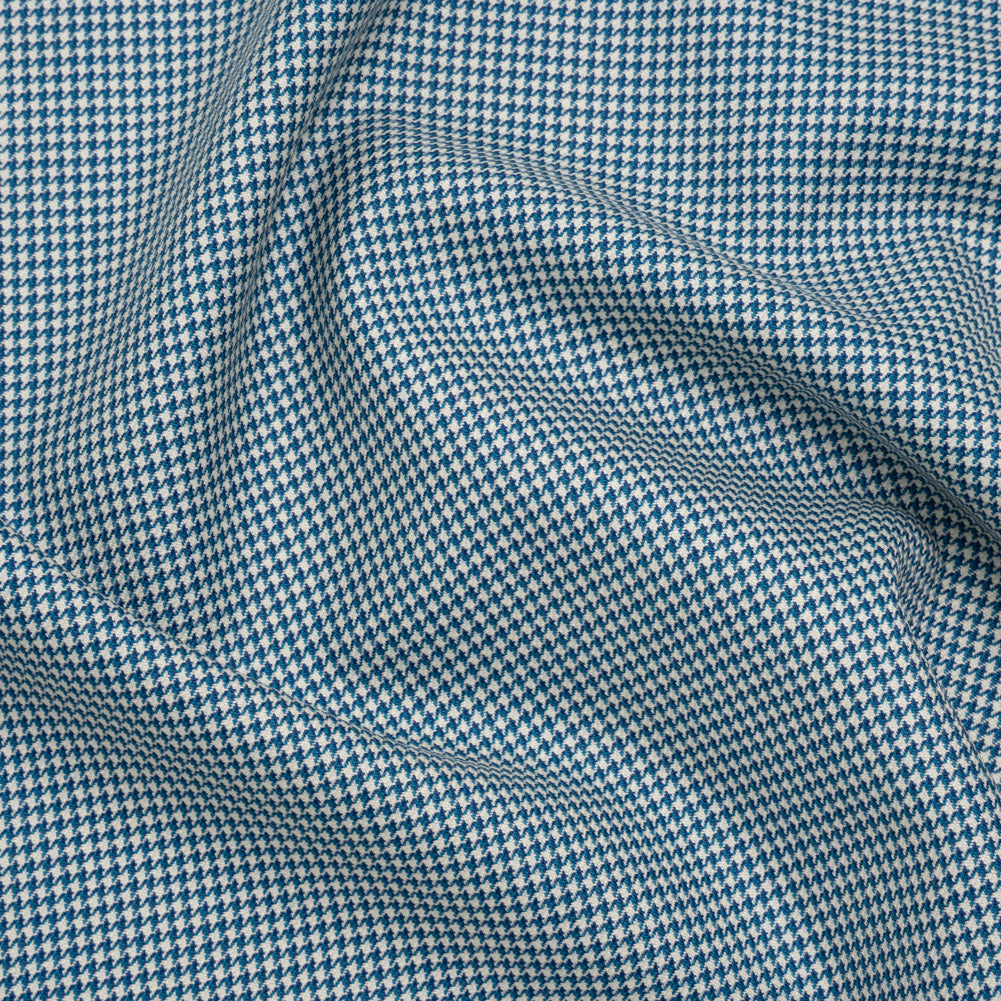 Wool Twill Suiting by Alexander McQueen - Blue, Teal and White Houndstooth - Designer Deadstock