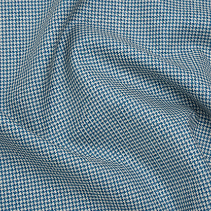 Wool Twill Suiting by Alexander McQueen - Blue, Teal and White Houndstooth - Designer Deadstock