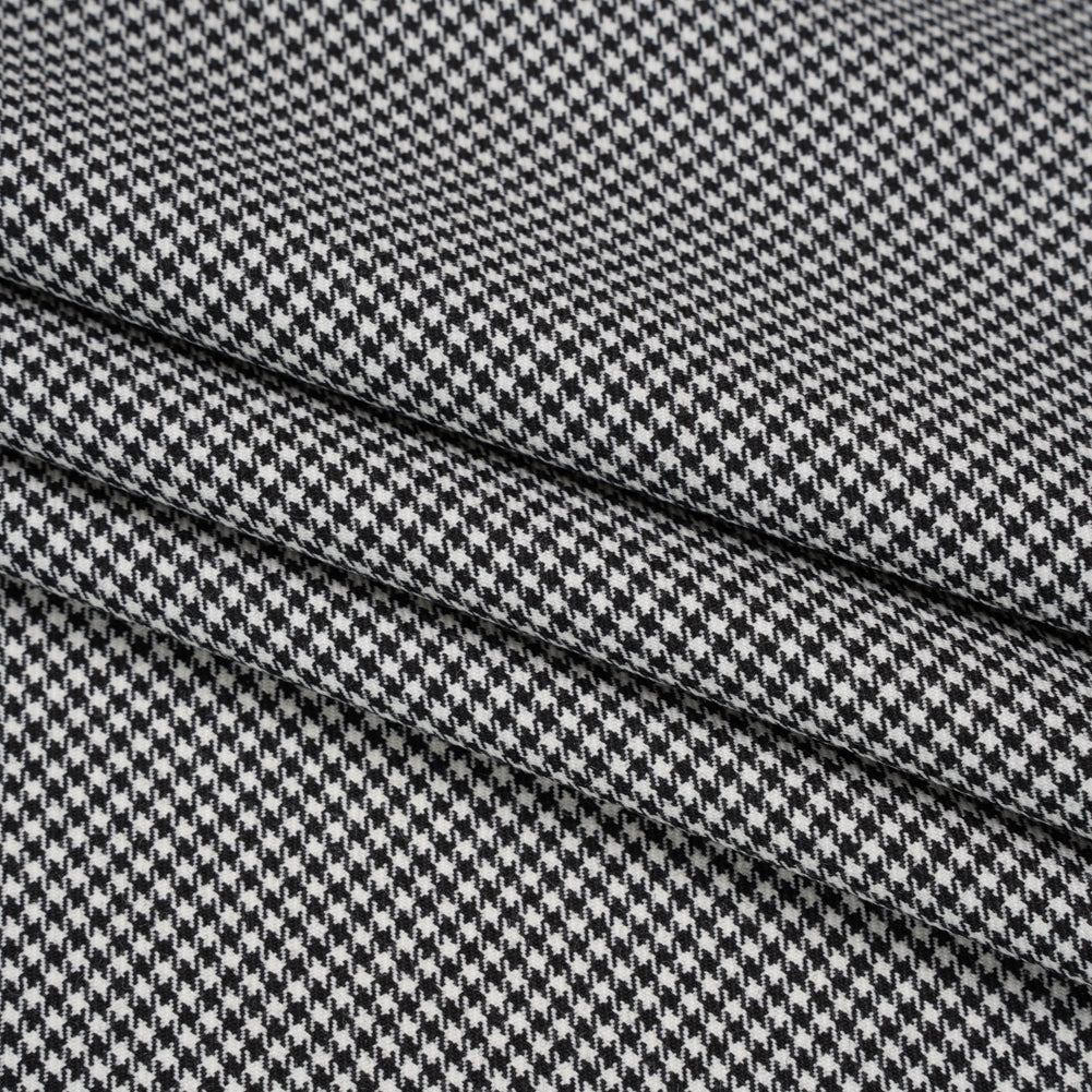 Wool Twill Suiting by Alexander McQueen - Black and White Houndstooth - Designer Deadstock - Folded