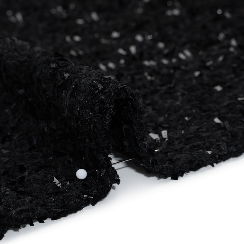 Wool Blend Tweed Boucle by Balenciaga - Black with Metallic Yarns - Designer Deadstock