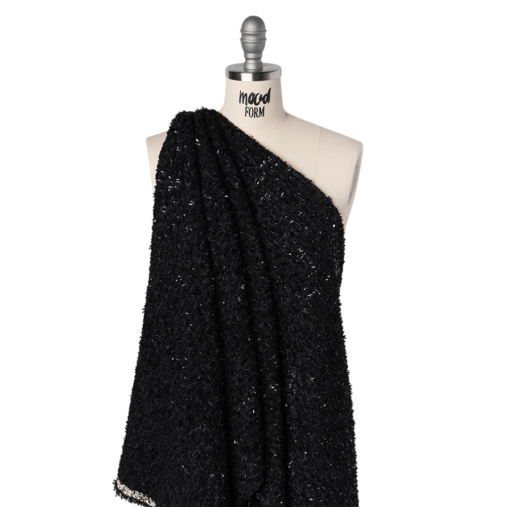 Wool Blend Tweed Boucle by Balenciaga - Black with Metallic Yarns - Designer Deadstock