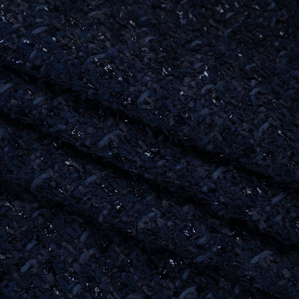 Wool Blend Tweed Boucle by Balenciaga - Navy with Metallic Yarns - Designer Deadstock Folded