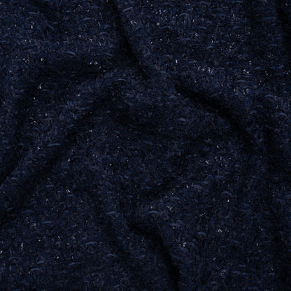 Wool Blend Tweed Boucle by Balenciaga - Navy with Metallic Yarns - Designer Deadstock