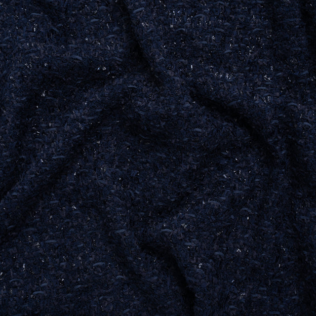 Wool Blend Tweed Boucle by Balenciaga - Navy with Metallic Yarns - Designer Deadstock