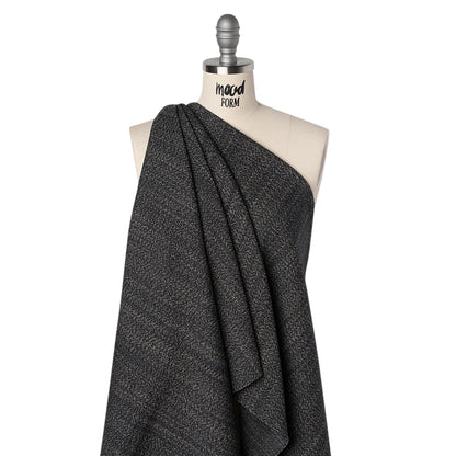 Wool Twill Coating by Alexander McQueen - Black, Gray and Cream Heathered - Designer Deadstock Drape