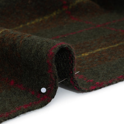 Brushed Tweedy Wool Boucle Coating - Green, Brown and Yellow Plaid - Deadstock