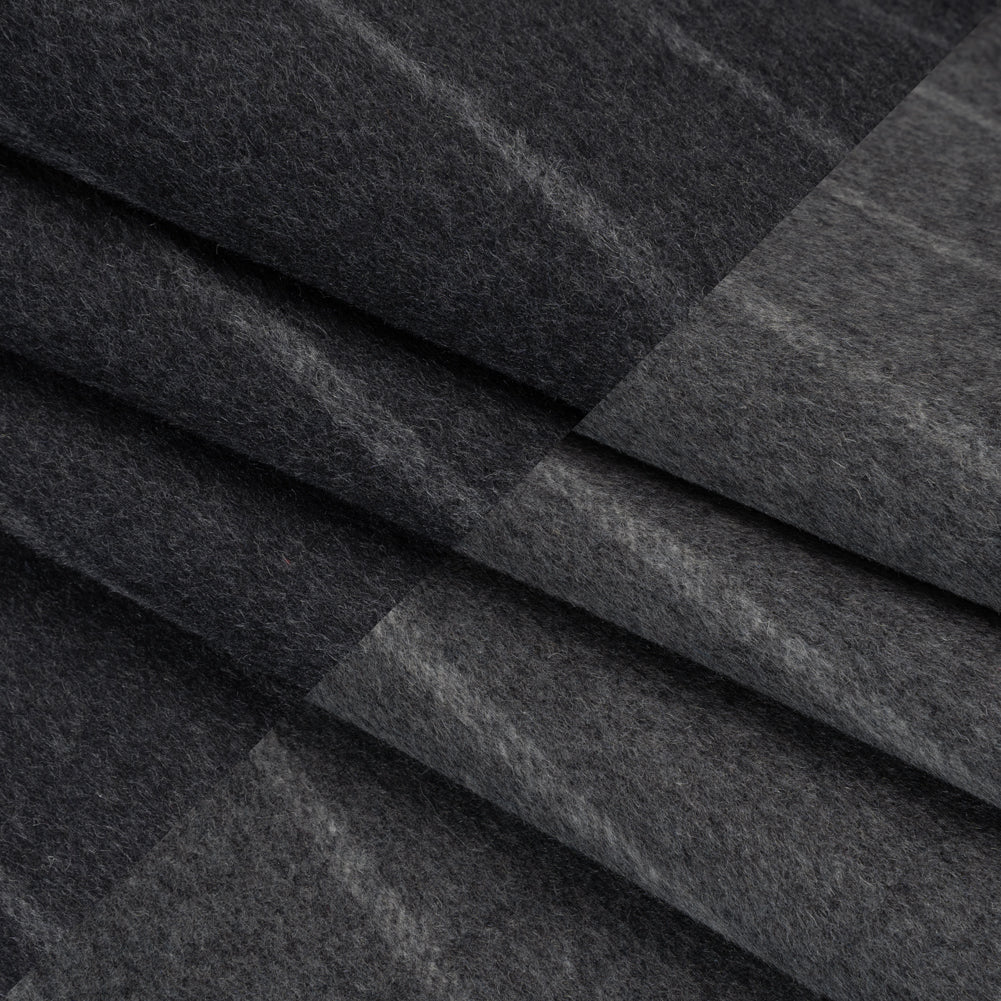 Brushed Wool Double Cloth Coating - Gray and Black Chalk Stripes - Deadstock