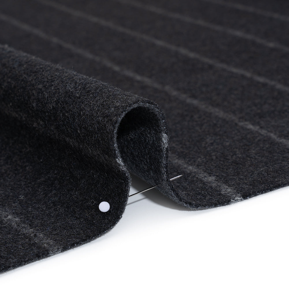 Brushed Wool Double Cloth Coating - Gray and Black Chalk Stripes - Deadstock