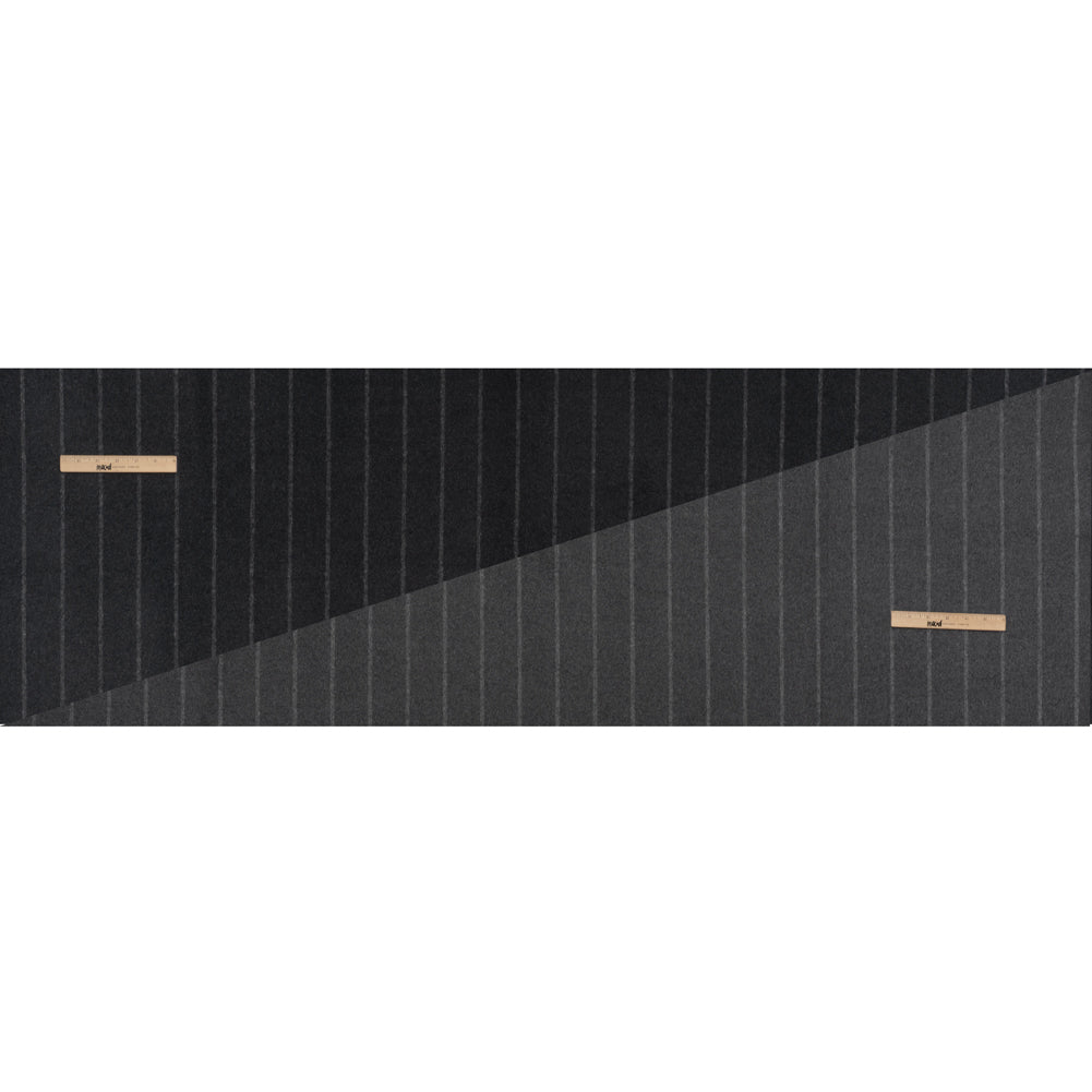Brushed Wool Double Cloth Coating - Gray and Black Chalk Stripes - Deadstock