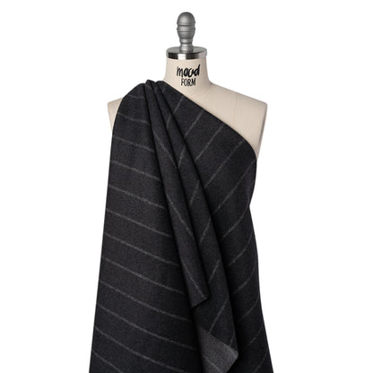 Brushed Wool Double Cloth Coating - Gray and Black Chalk Stripes - Deadstock