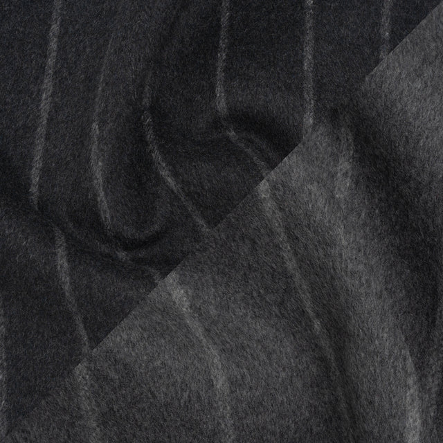 Brushed Wool Double Cloth Coating - Gray and Black Chalk Stripes - Deadstock