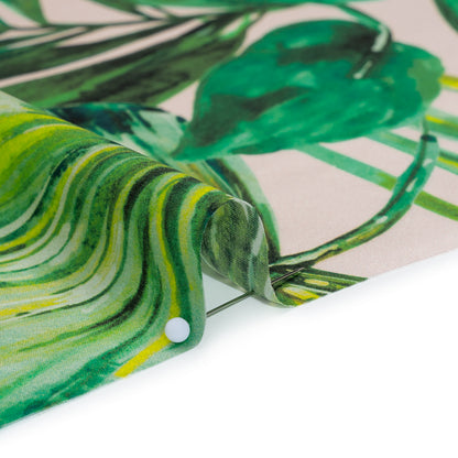 Silk Charmeuse Print 16MM, Made in Italy - Cream and Green Tropical Leaves Full