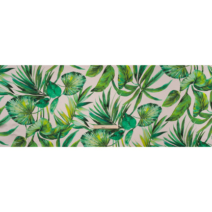 Silk Charmeuse Print 16MM, Made in Italy - Cream and Green Tropical Leaves